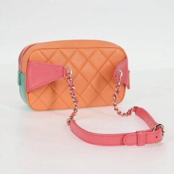 CHANEL Matelasse Chain Waist bag Leather Pink Gold CC Auth 125467SAM - Picture 7 of 16